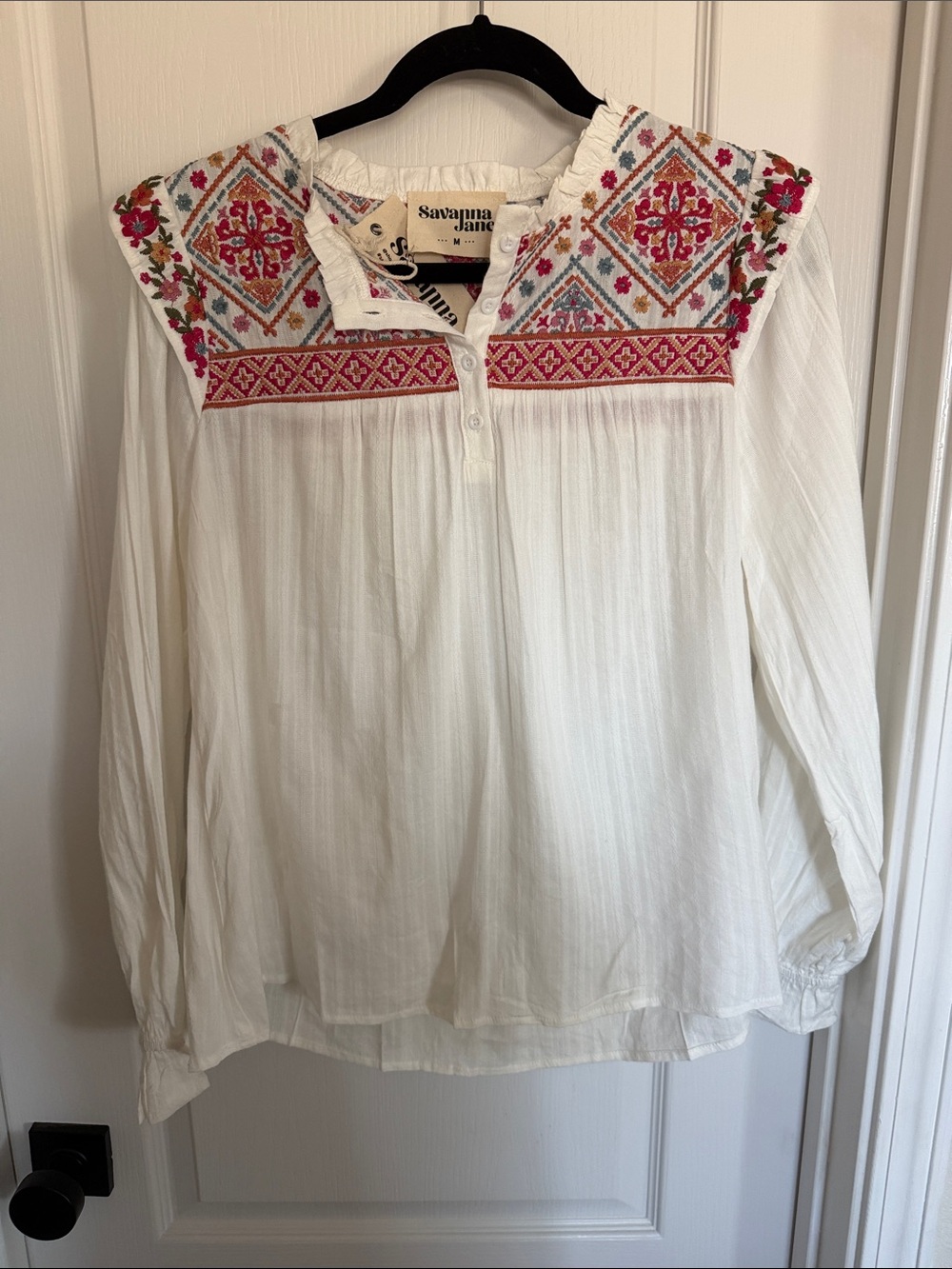 Savanna Jane White Tunic with Pink & Red Embroidered Yoke